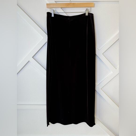 Vintage Tadashi Chocolate Brown Velvet Midi Skirt with Side Slit Size Large - Picture 4 of 9